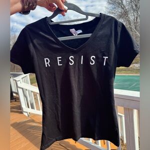 Rustic United RESIST Graphic Tee Medium Black V Neck Minimal Statement Shirt